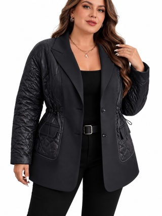 Kurtka Damska Duże Rozmiary Czarna Plus Size podkreśla talię