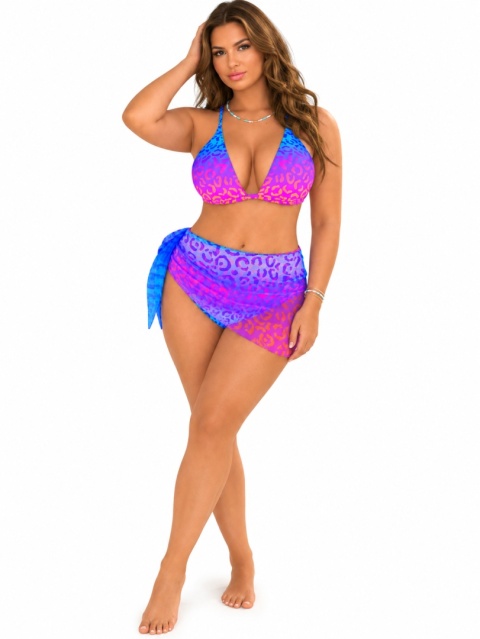 Strój Kąpielowy Plus Size Śliczny 3 częściowy Pareo Na Plażę Basen